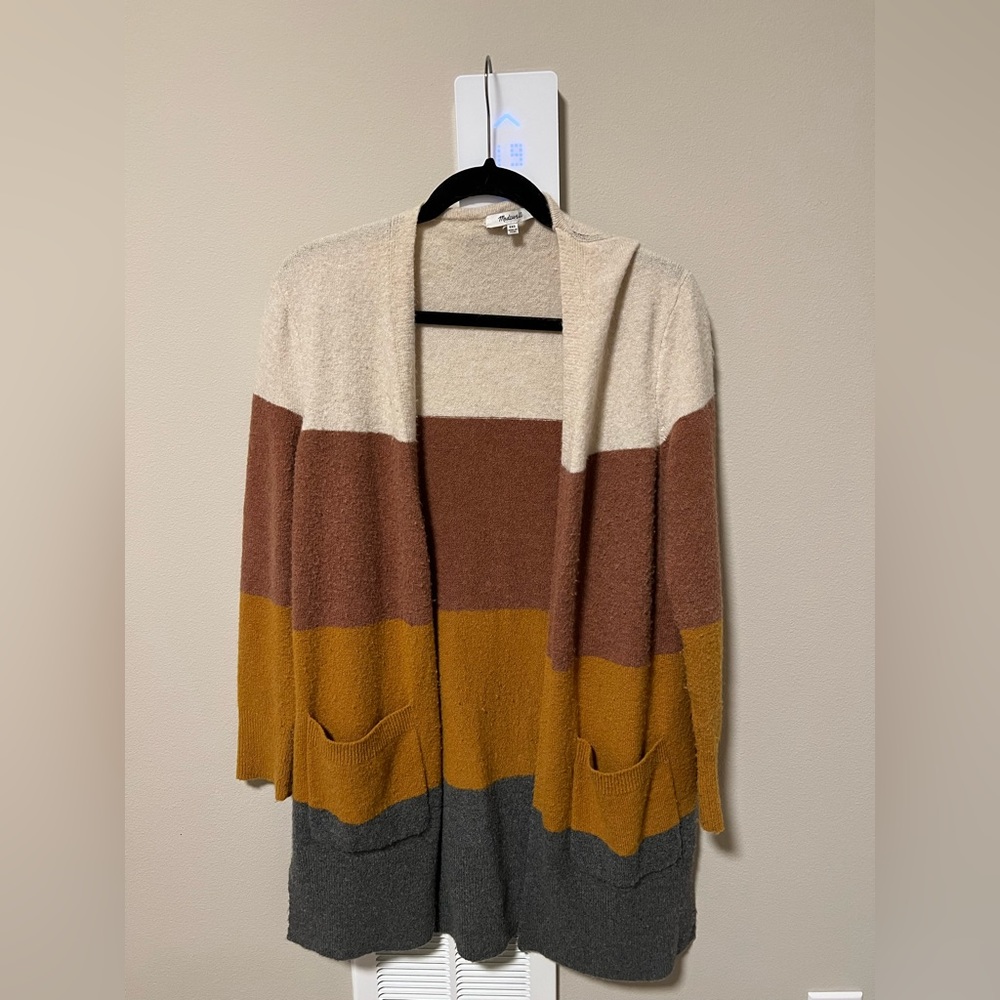 Madewell Kent Wool Long Open Cardigan Colorblock Stripes Autumn XXS